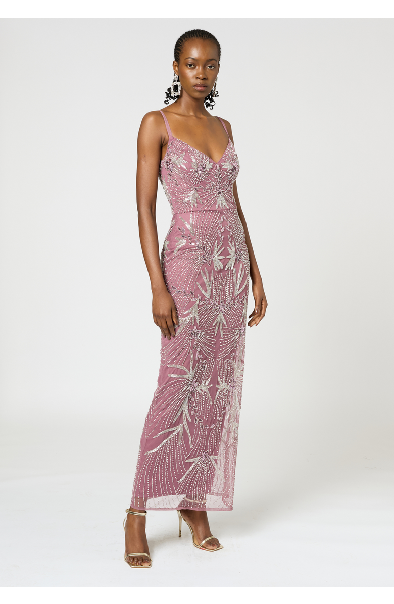 BEAUUT Occasion Embellished Sequin Beaded Adjustable Strap Evening Dress, Alternate, color, Mauve