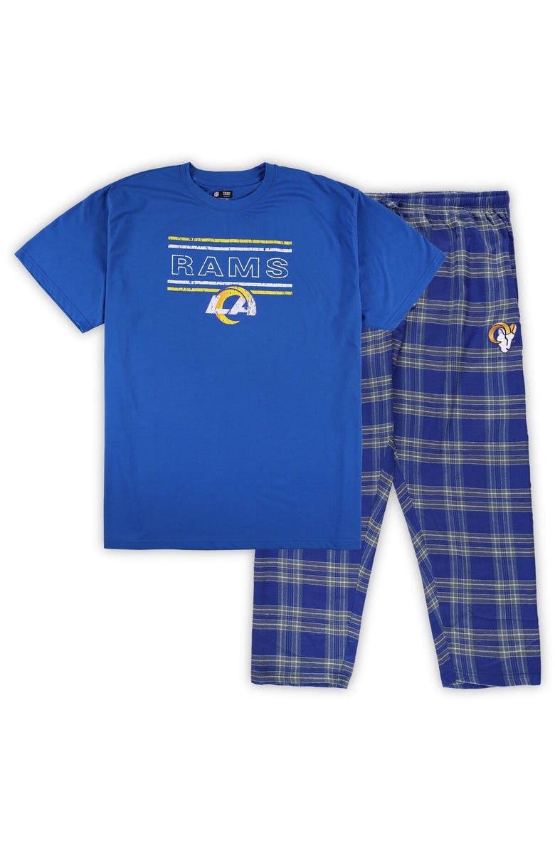 CONCEPTS SPORT Men's Concepts Sport Royal/Gold Los Angeles Rams Big & Tall Flannel Sleep Set, Main, color,