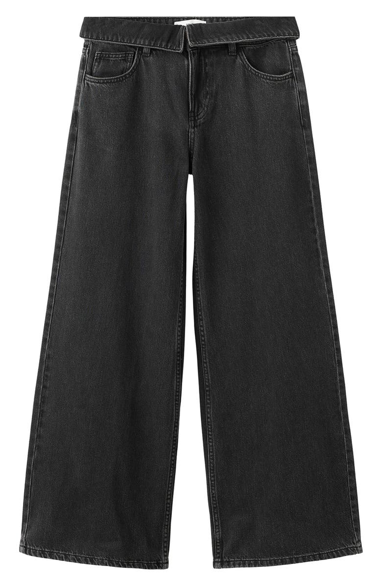 MANGO TEEN Foldover Low Rise Wide Leg Jeans, Alternate, color, Black Denim