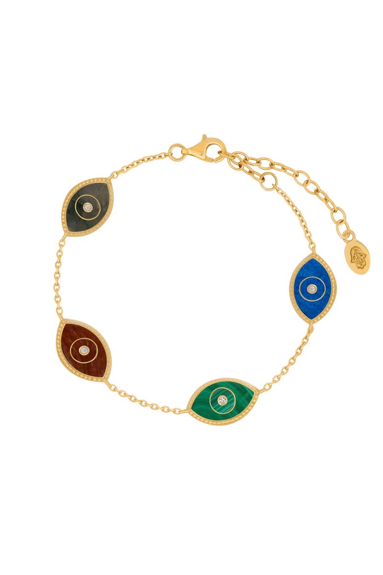 Blessed Soul Evil Eye Multi Stone Chain Bracelet, Main, color, Gold/Multicolor