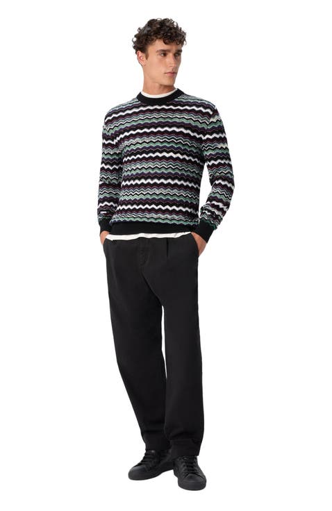 Crew Neck Sweater With Zigzag Pattern