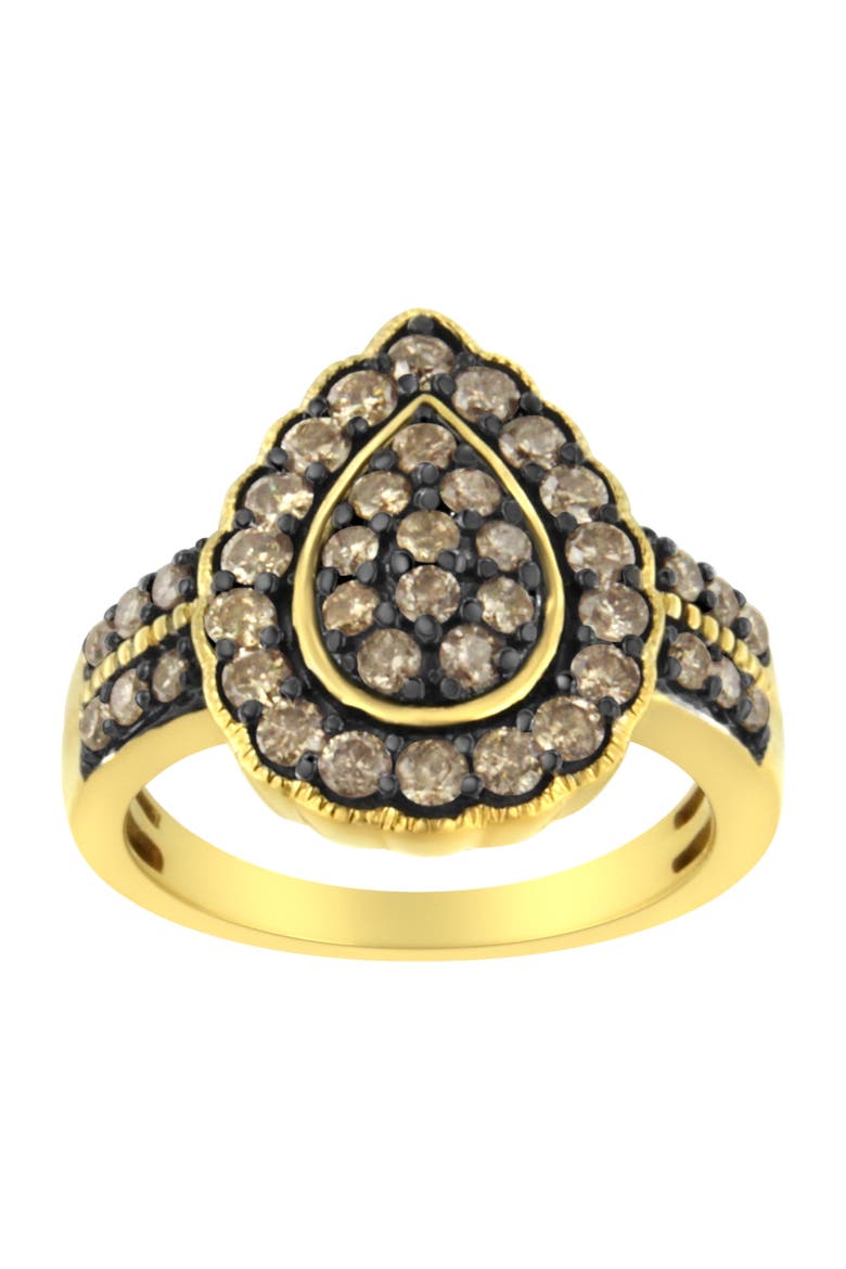 10K Yellow Gold Plated Silver 1 1/8 cttw Diamond Pear Cocktail Ring, Alternate, color, Yellow Gold over Silver