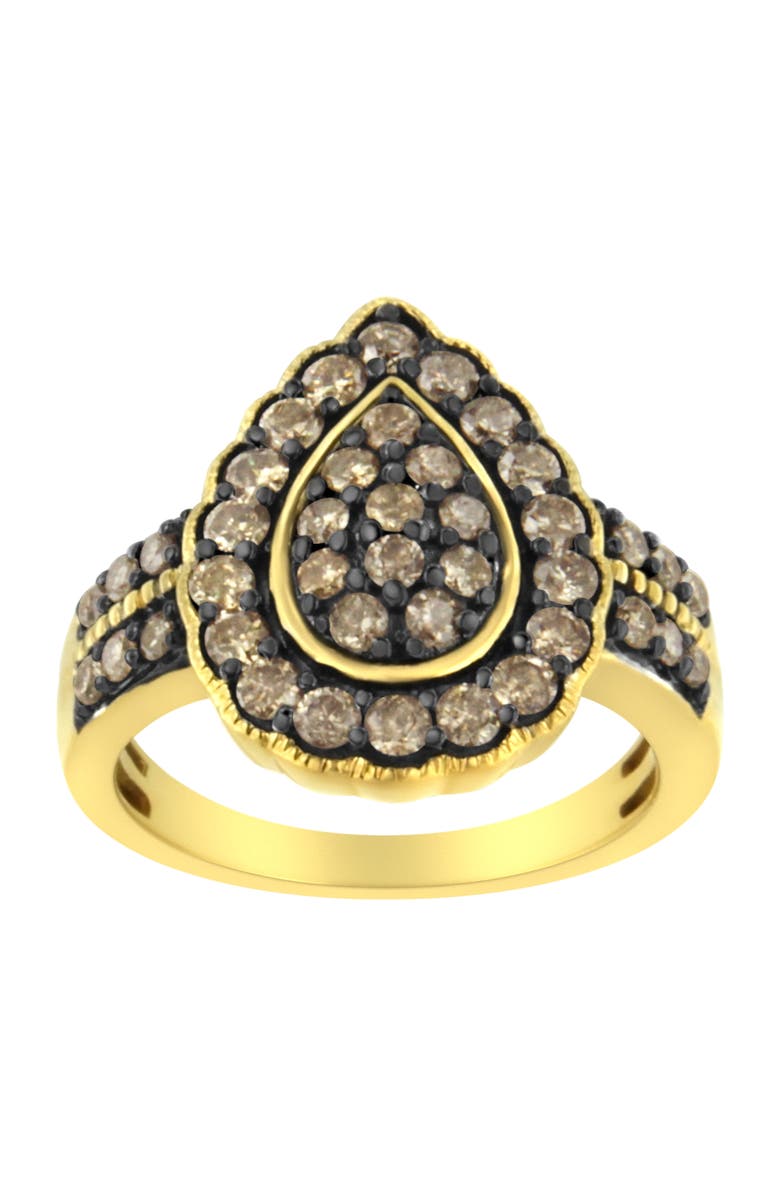 Haus of Brilliance 10K Yellow Gold Plated Silver 1 1/8 cttw Diamond Pear Cocktail Ring, Alternate, color, Yellow Gold Over Silver