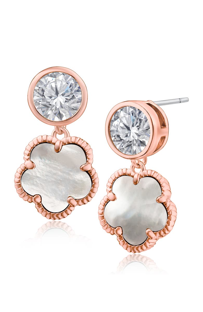 CZ by Kenneth Jay Lane Cubic Zirconia & Synthetic Mother-of-Pearl Clover Drop Earrings, Main, color, Mop/ Clear Rose Gold