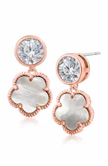 CZ by Kenneth Jay Lane Cubic Zirconia & Synthetic Mother-of-Pearl Clover Drop Earrings