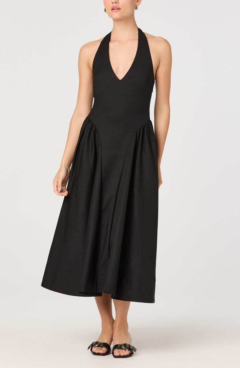 ASTR the Label Meana Halter Neck Cotton Blend Dress, Alternate, color, Black