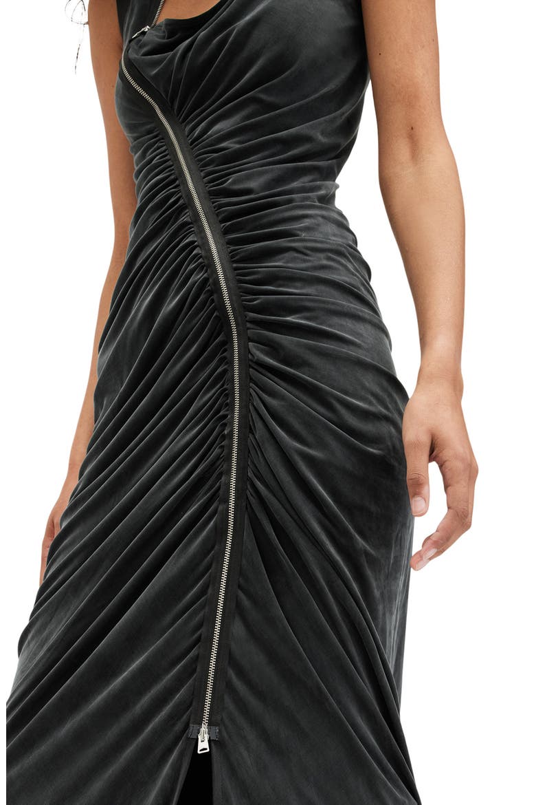 Umbra Asymmetric Ruched Dress, Alternate, color, BLACK