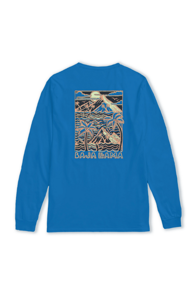 Baja Llama Wavy Dayz - Long Sleeve Primo Graphic Tee, Alternate, color, Blue