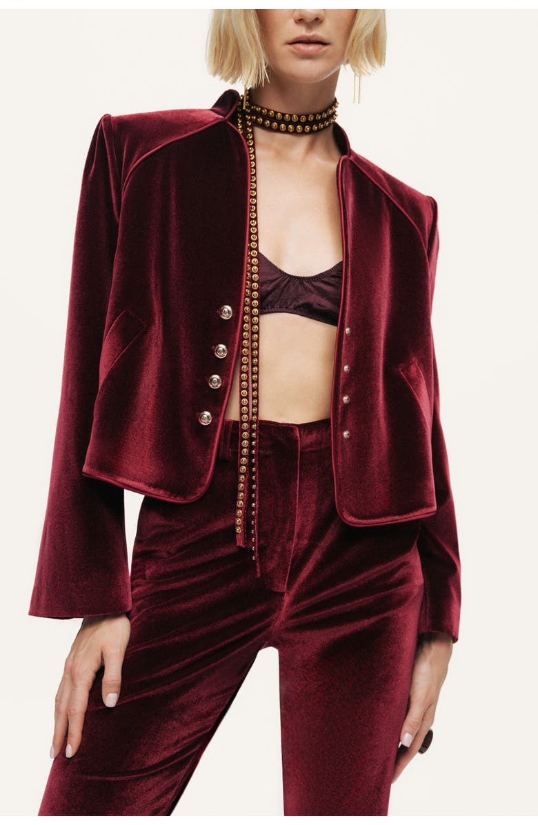 Nocturne Velvet Cropped Jacket, Main, color, Burgundy