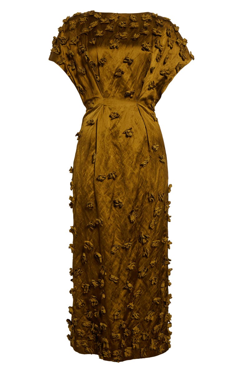 Michael Kors Collection Floral Pleated Satin Dress, Alternate, color, Cactus