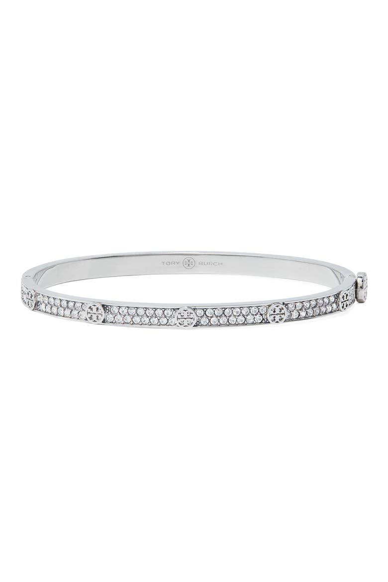 Thin Icon Pave Hinge Bracelet, Main, color, TORY SILVER / CRYSTAL