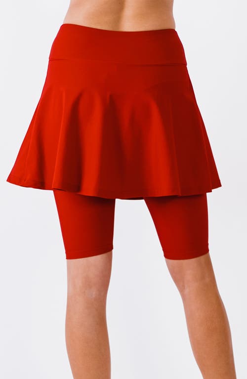 Calypsa Midi Swim Skort With Bike Shorts In Red