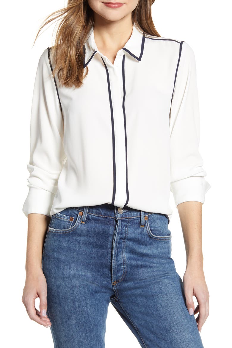 Contrast Trim Woven Shirt, Main, color, IVORY