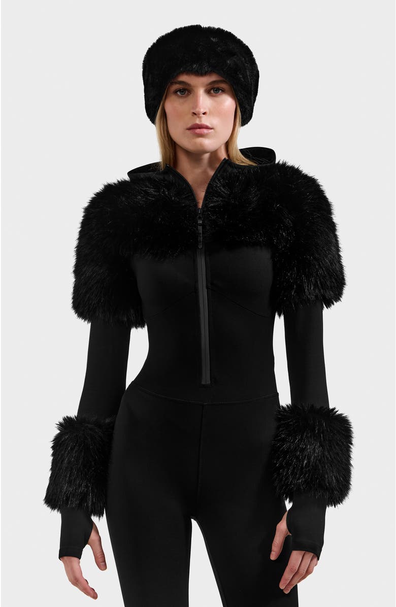 Rudsak Myla Catsuit with Faux Fur, Alternate, color, Black