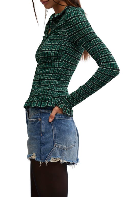 Shop Free People Caught A Feeling Smocked Button-up Top In Green Combo