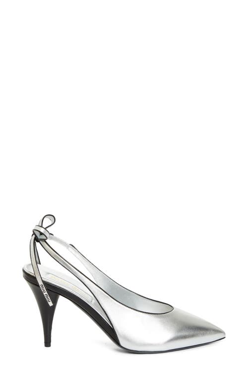 Miu Miu Pointed Toe Slingback Pump In Argento/nero