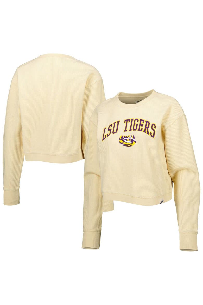 Women's League Collegiate Wear Cream LSU Tigers Classic Campus Corded Timber Sweatshirt, Main, color, Cream