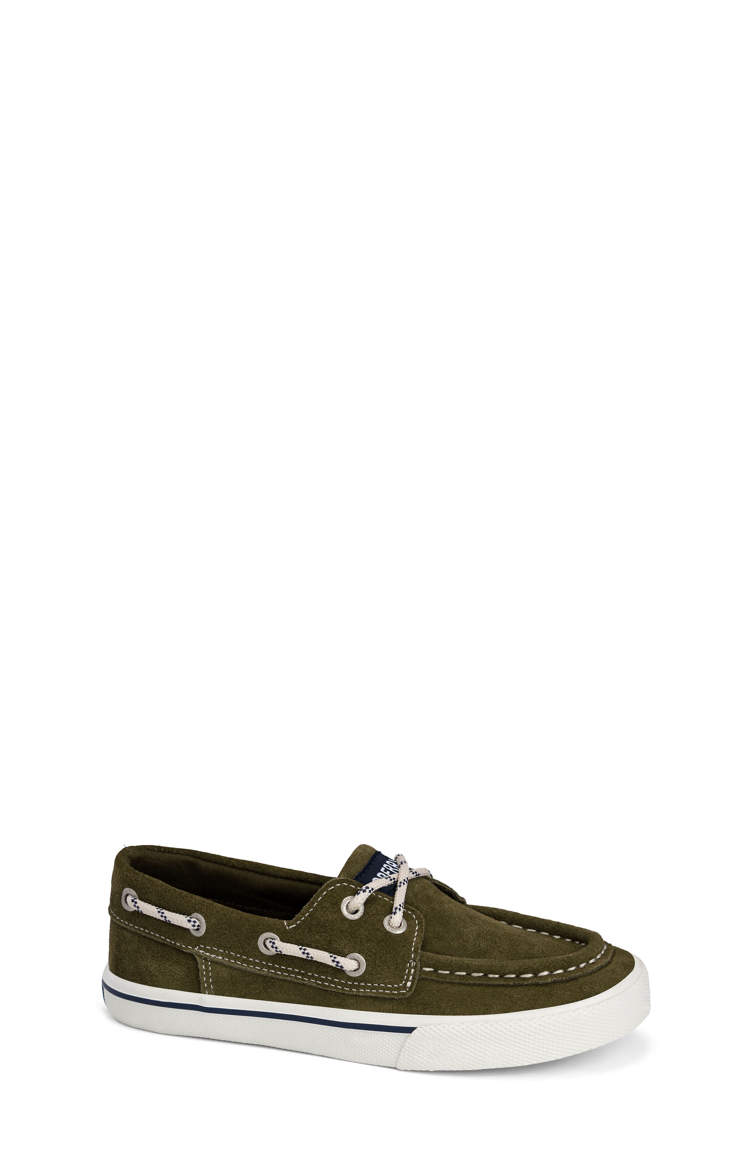 Kids' Bahama Suede Boat Shoe, Main, color, DARK OLIVE
