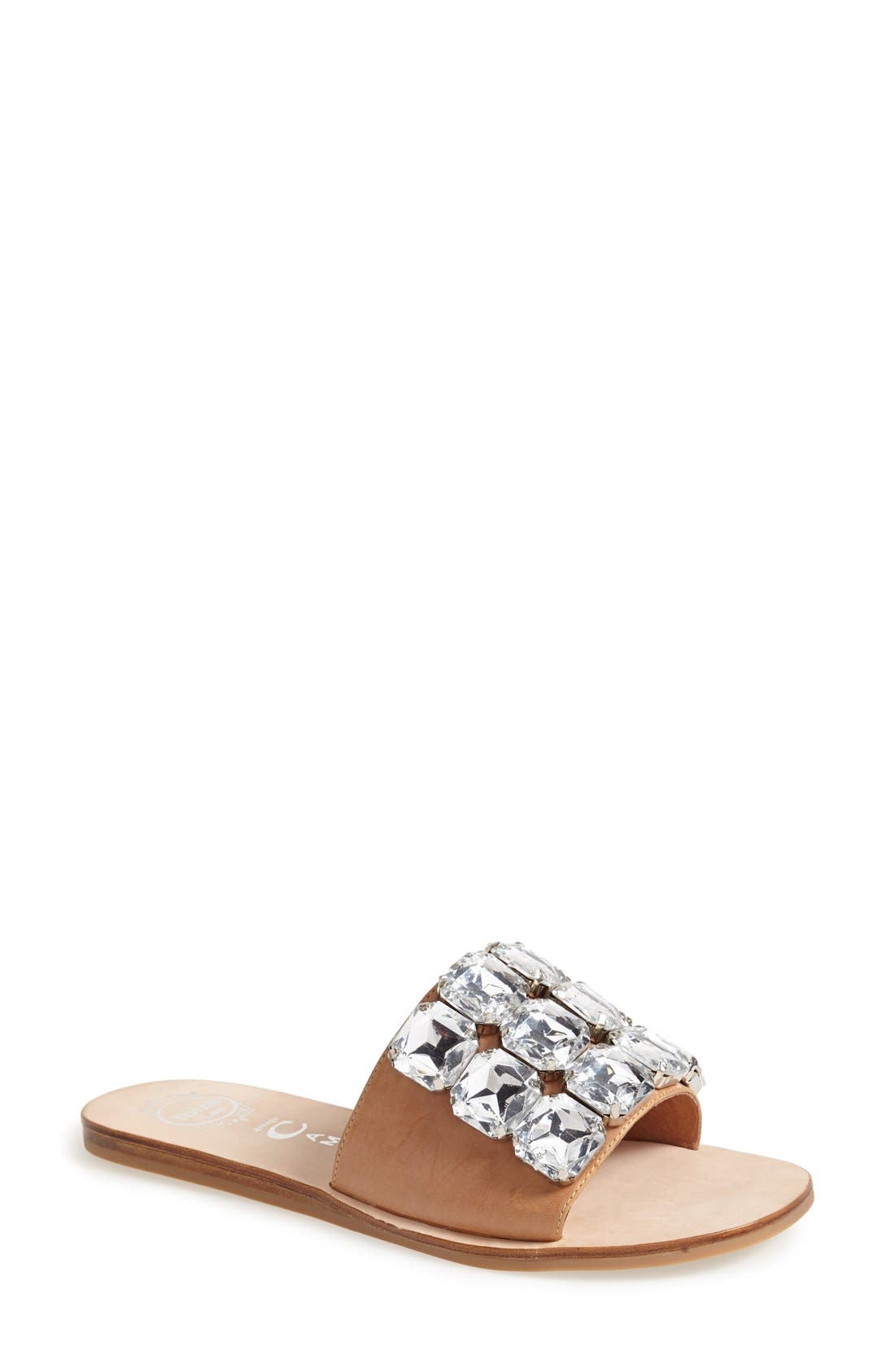 'Darjana' Jeweled Leather Slide Sandal, Main, color, NUDE COMBO