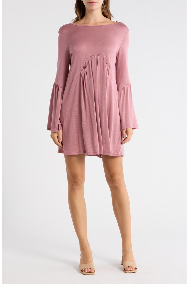 Bell Sleeve Swing Dress, Main, color, DARK MAUVE