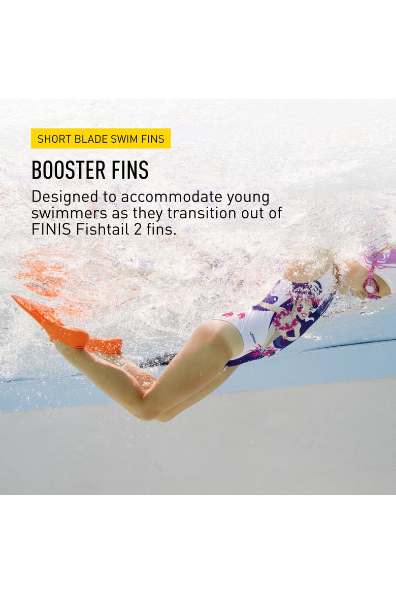 Booster Swim Fins for Kids Floating Rubber Fins Teaches Kick Technique Open Toe Design Comfortable Fit, Alternate, color, Orange