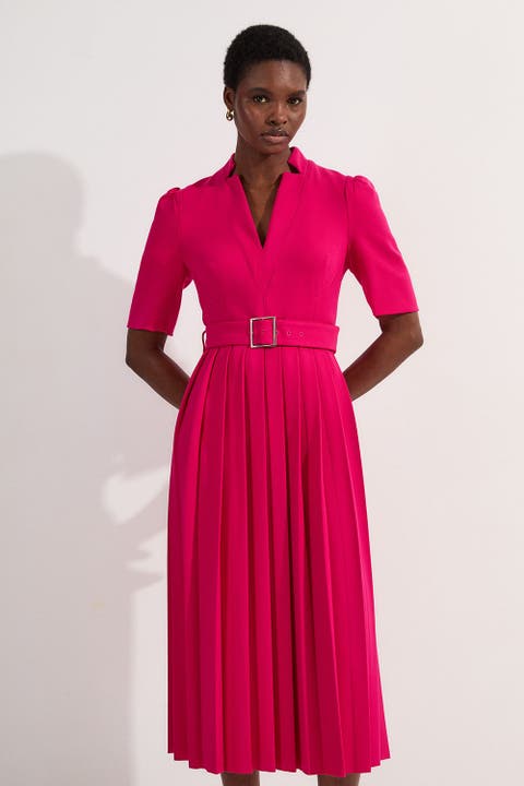 Structured Crepe Belted Midi Dress