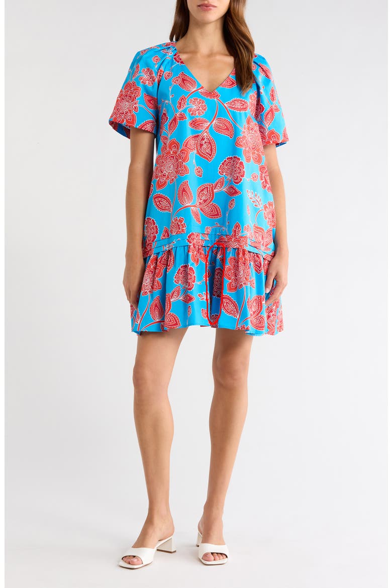 Ripon Floral Seruma Drop Waist Shift Dress, Main, color, BLUE-RED-MULTI