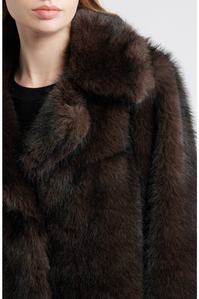 Short Faux Fur Coat, Alternate, color, DARK BROWN