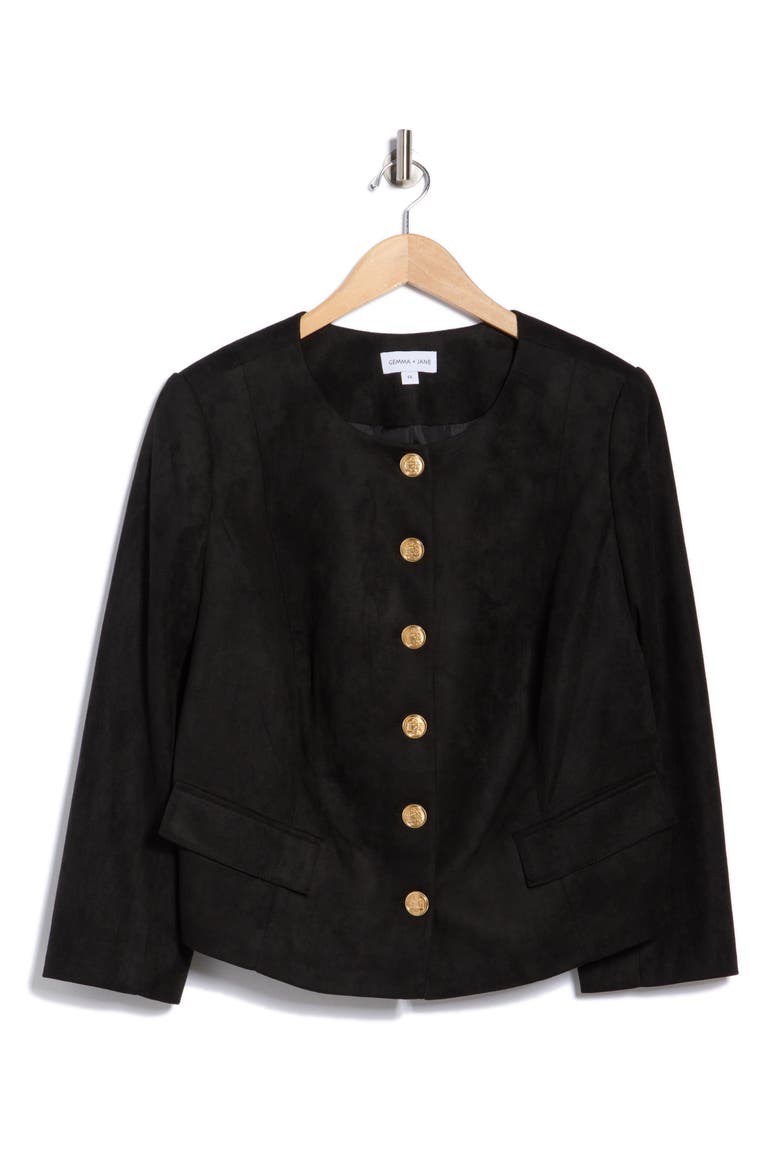 Faux Suede Jacket, Alternate, color, BLACK