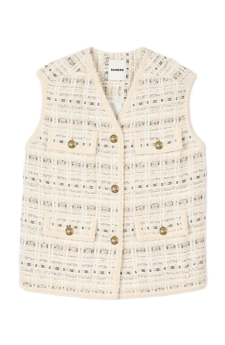 SANDRO Sleeveless tweed jacket, Alternate, color, Ecru / Lurex
