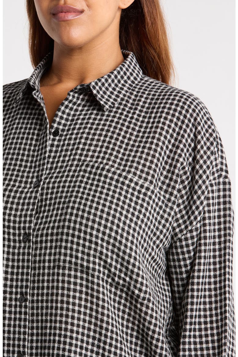 Check Wool & Organic Cotton Long Shirt, Alternate, color, BLACK