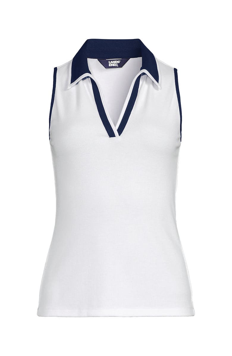 Lands' End Drapey Rib Sleeveless Johnny Collar Polo Shirt, Alternate, color, 
