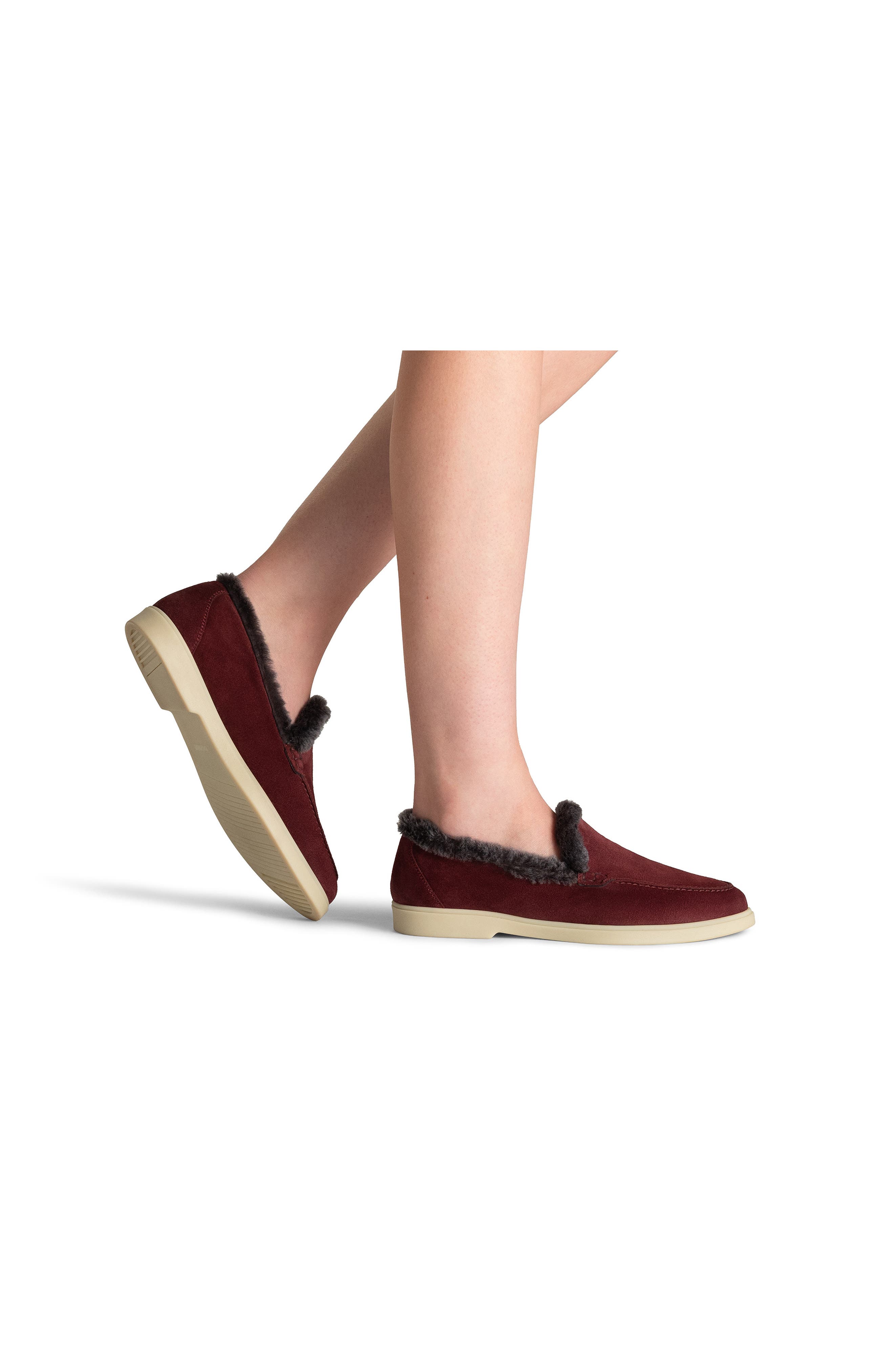 Sophie Loafer, Alternate, color, BURGUNDY SUEDE/ SHEARLING