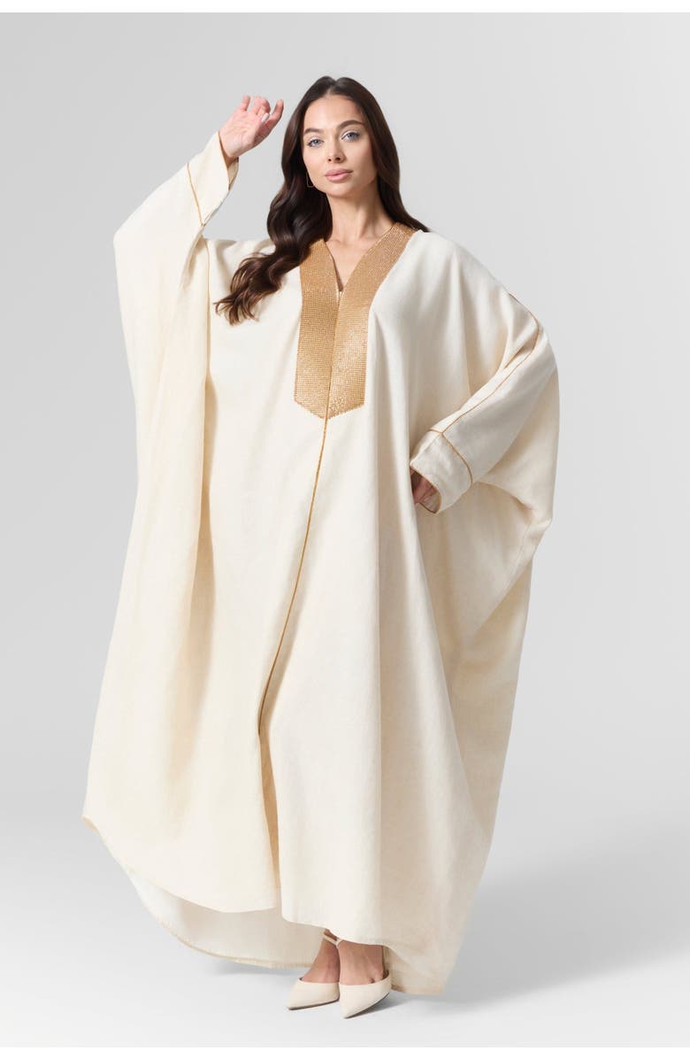 Le Fafo Luna Rhinestone Bisht kaftan, Alternate, color, Beige