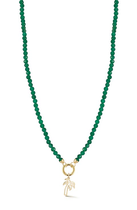 14K Yellow Gold Palm Tree Charm Beaded Necklace