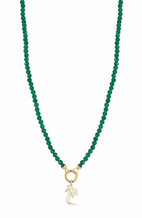Ember Fine Jewelry 14K Yellow Gold Palm Tree Charm Beaded Necklace