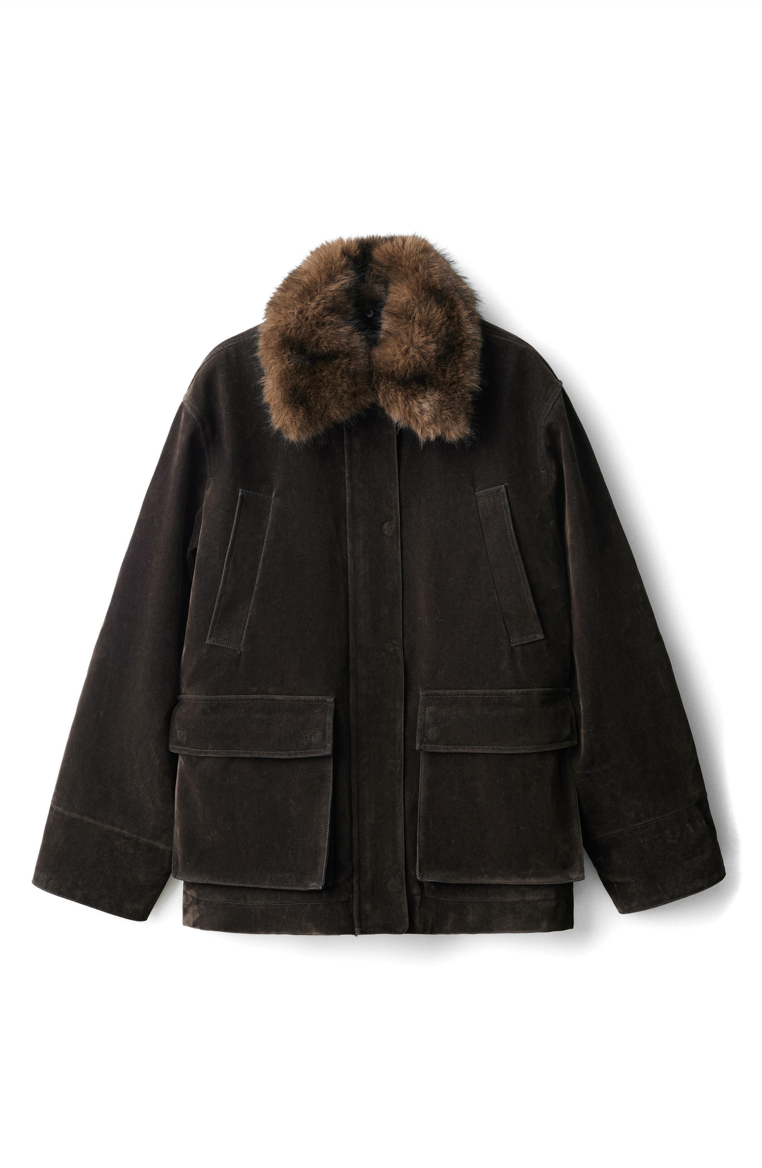 MANGO Velvet Finish Coat with Removable Faux-Fur Collar