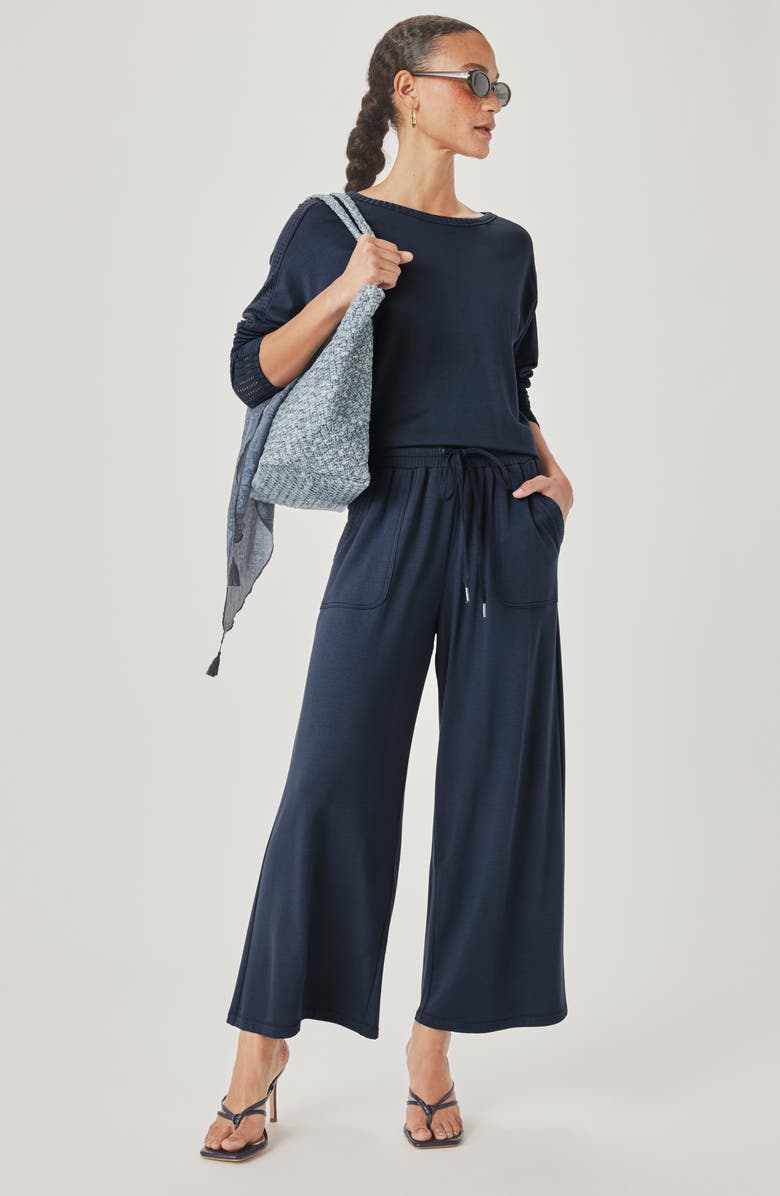 Splendid Jada Pointelle Sweatshirt, Alternate, color, Navy Blue