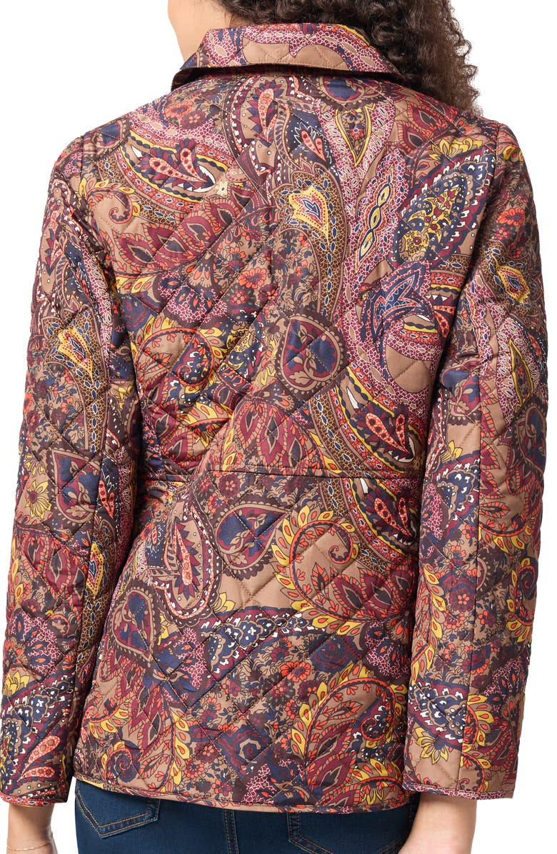 Jones New York Paisley Print Quilted Bracelet Sleeve Snap Front Jacket, Alternate, color, 