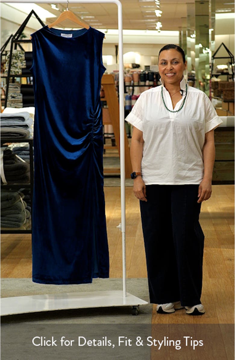 London Ruched Sleeveless Velvet Maxi Dress, sales video thumbnail