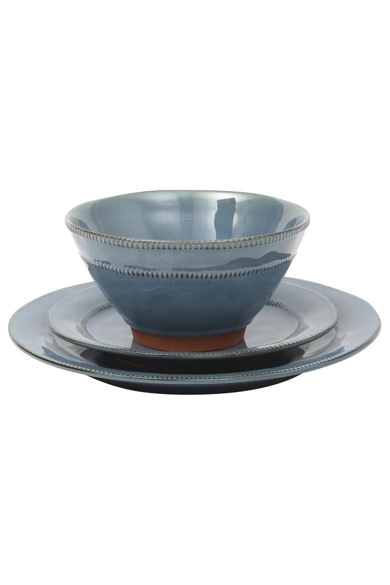 12pc Round Terracotta Dinnerware Set, Alternate, color, Blue