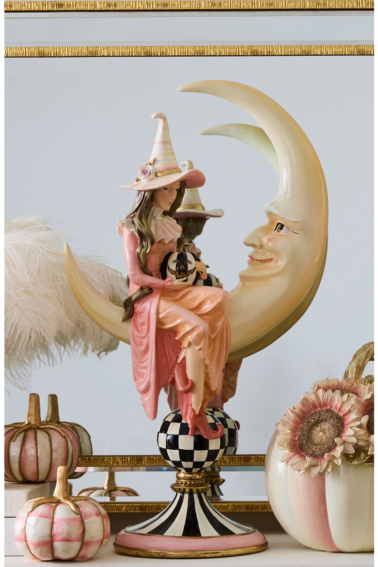 Hocus Pocus Witch on Moon Figurine, Alternate, color, PINK