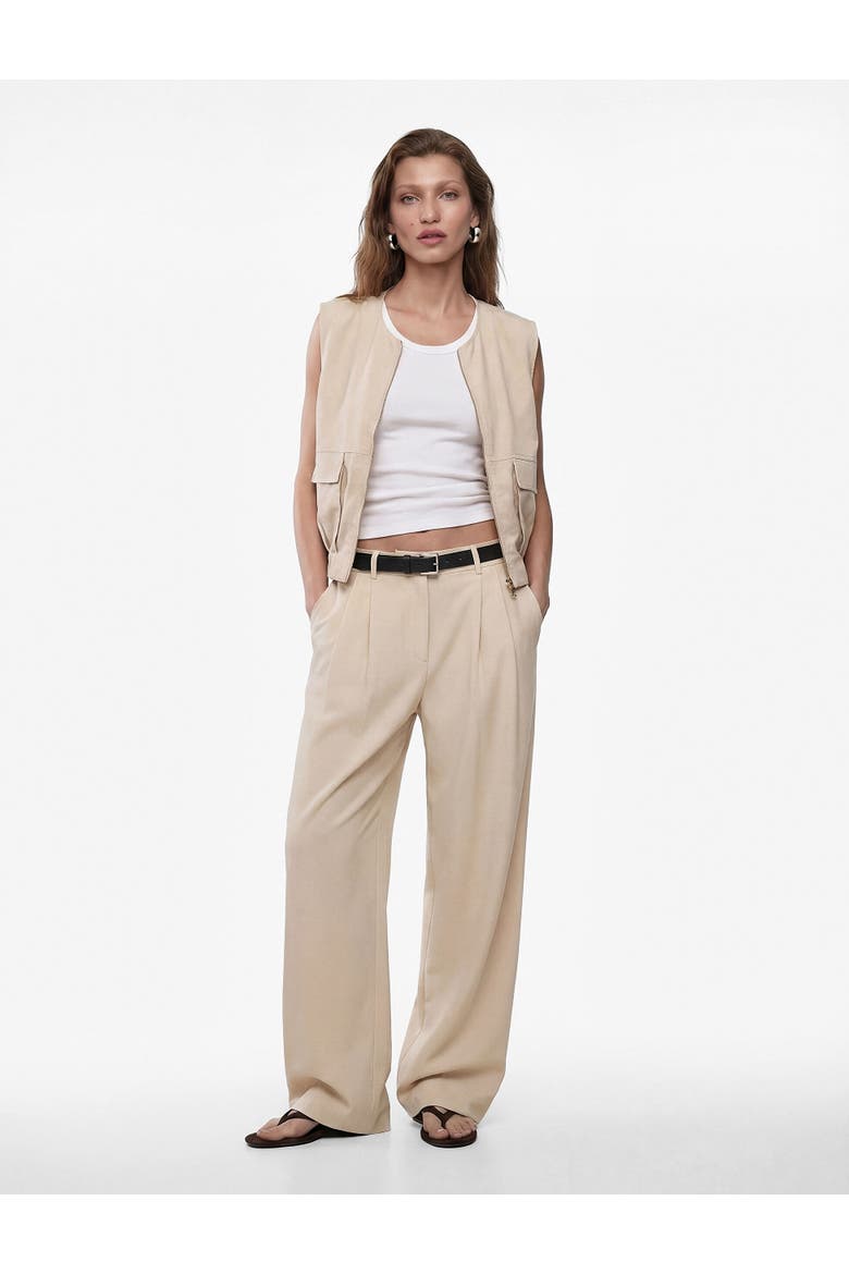 Wide Leg Trousers with Belt, Main, color, BEIGE