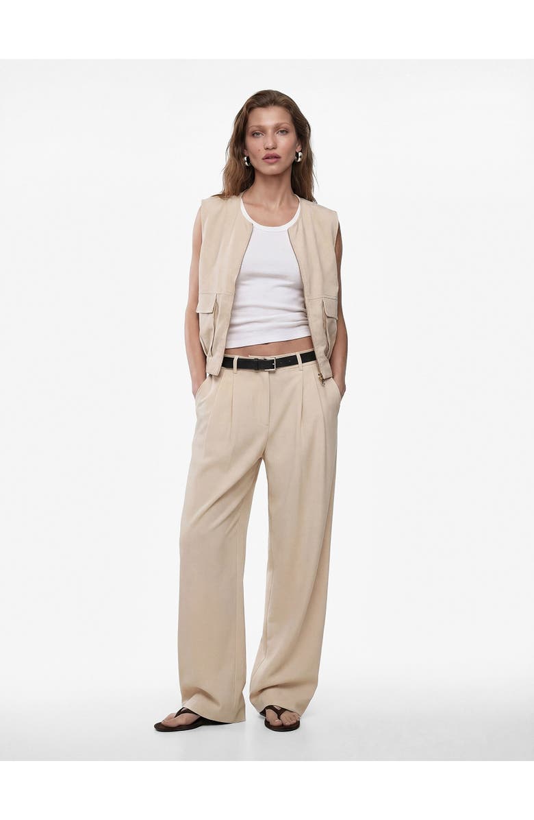 Koton Wide Leg Trousers with Belt, Main, color, Beige
