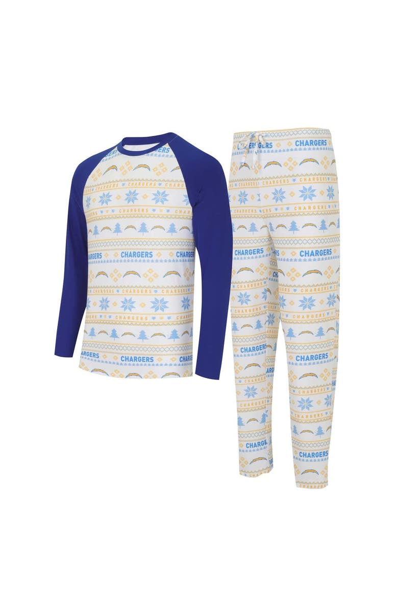 CONCEPTS SPORT Men's Concepts Sport White/Powder Blue Los Angeles Chargers Tinsel Raglan Long Sleeve T-Shirt & Pants Sleep Set, Main, color, White