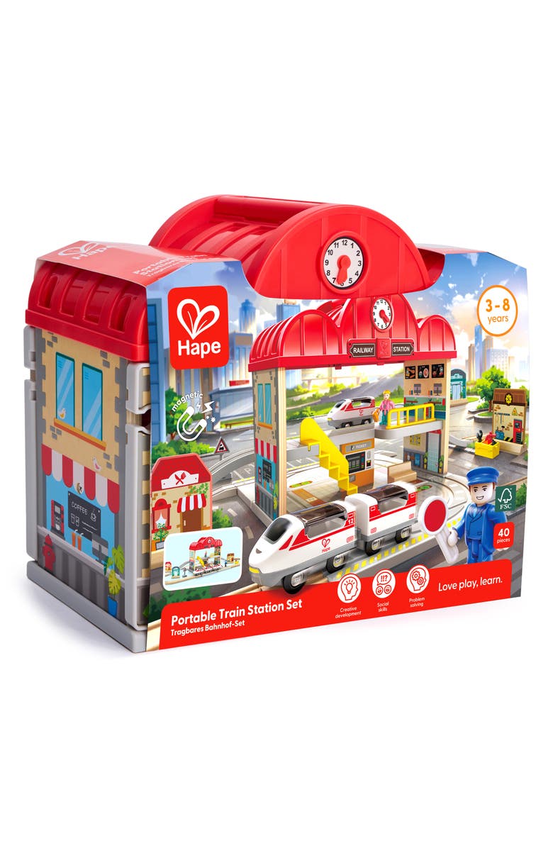 Hape Portable Train Station Set, Alternate, color, Multi