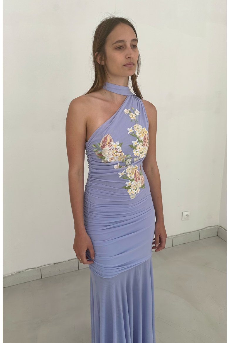 Alba Floral Embroidered Mesh Dress, Alternate, color, Periwinkle
