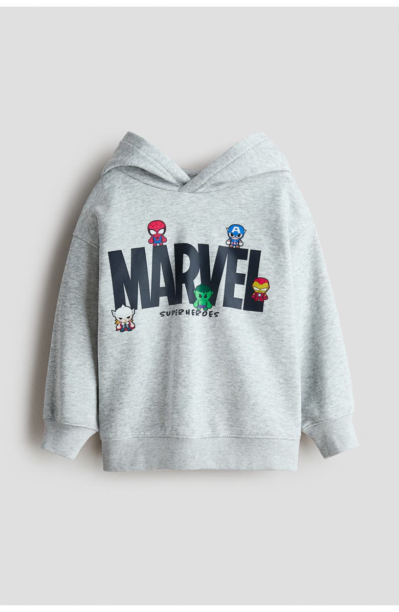 H&M Hoodie with printed motif, Main, color, Gray Melange/Marvel Comics
