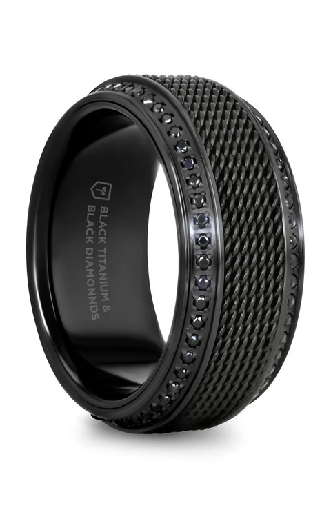 Steel Chain Titanium Wedding Ring Set With Round Diamonds