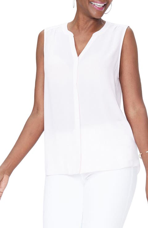Print Pleat Back Sleeveless Split Neck Blouse (Regular & Petite) (Nordstrom Exclusive)